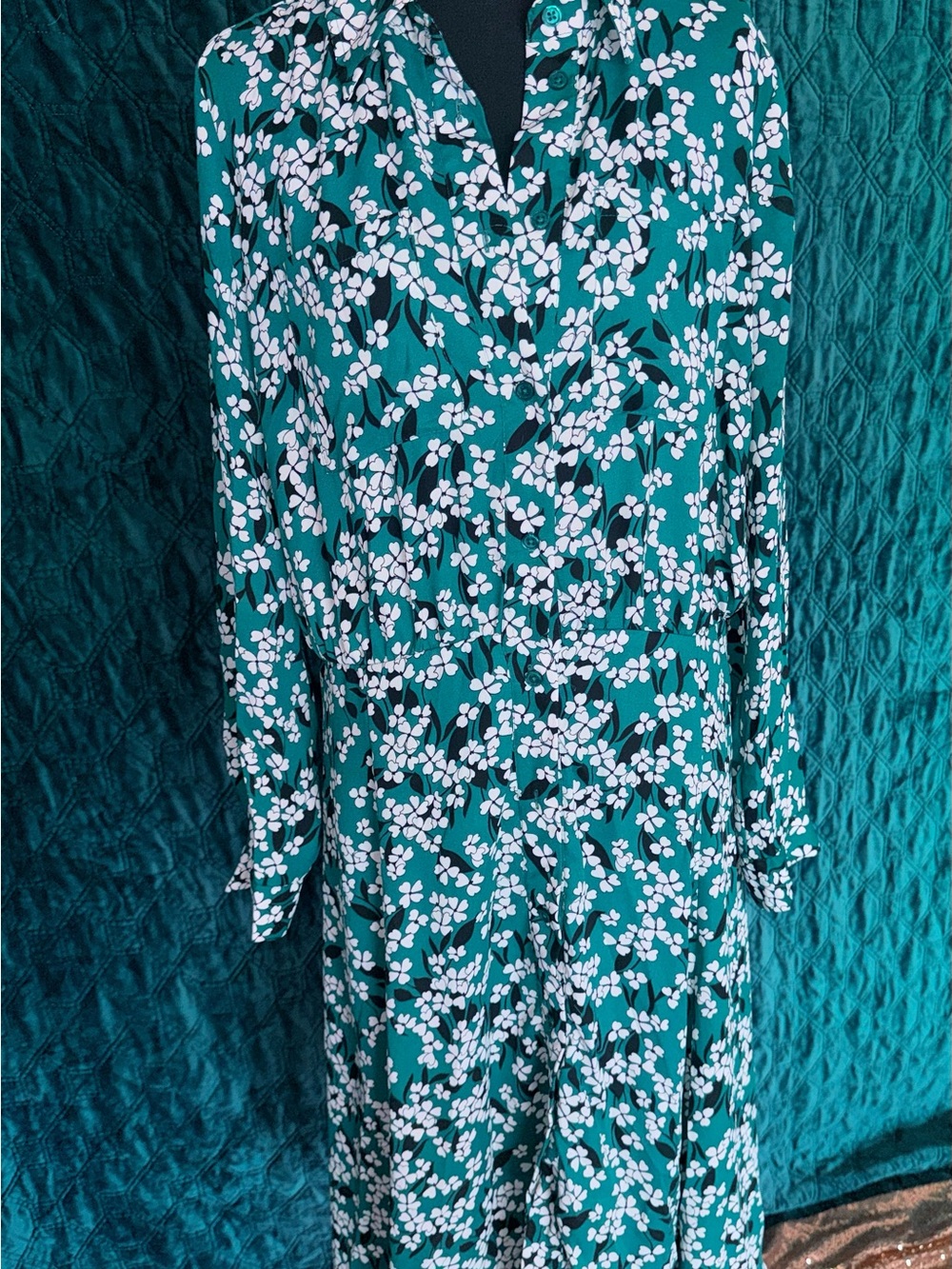 Who What Wear Teal Floral Long-Sleeve Dress